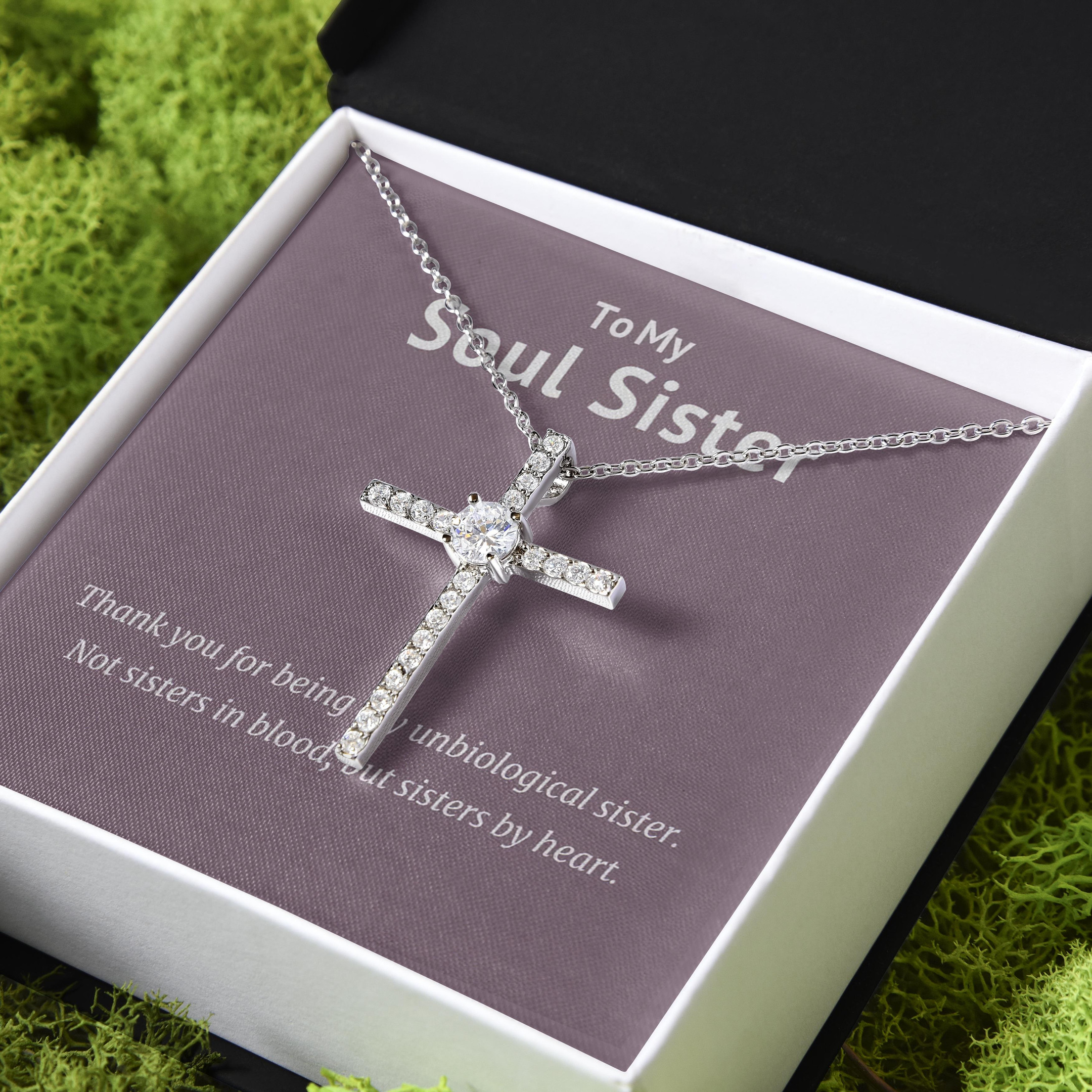 Gift For Sister Soul Sister Thanks For Being My Unbiological Sister CZ Cross Necklace
