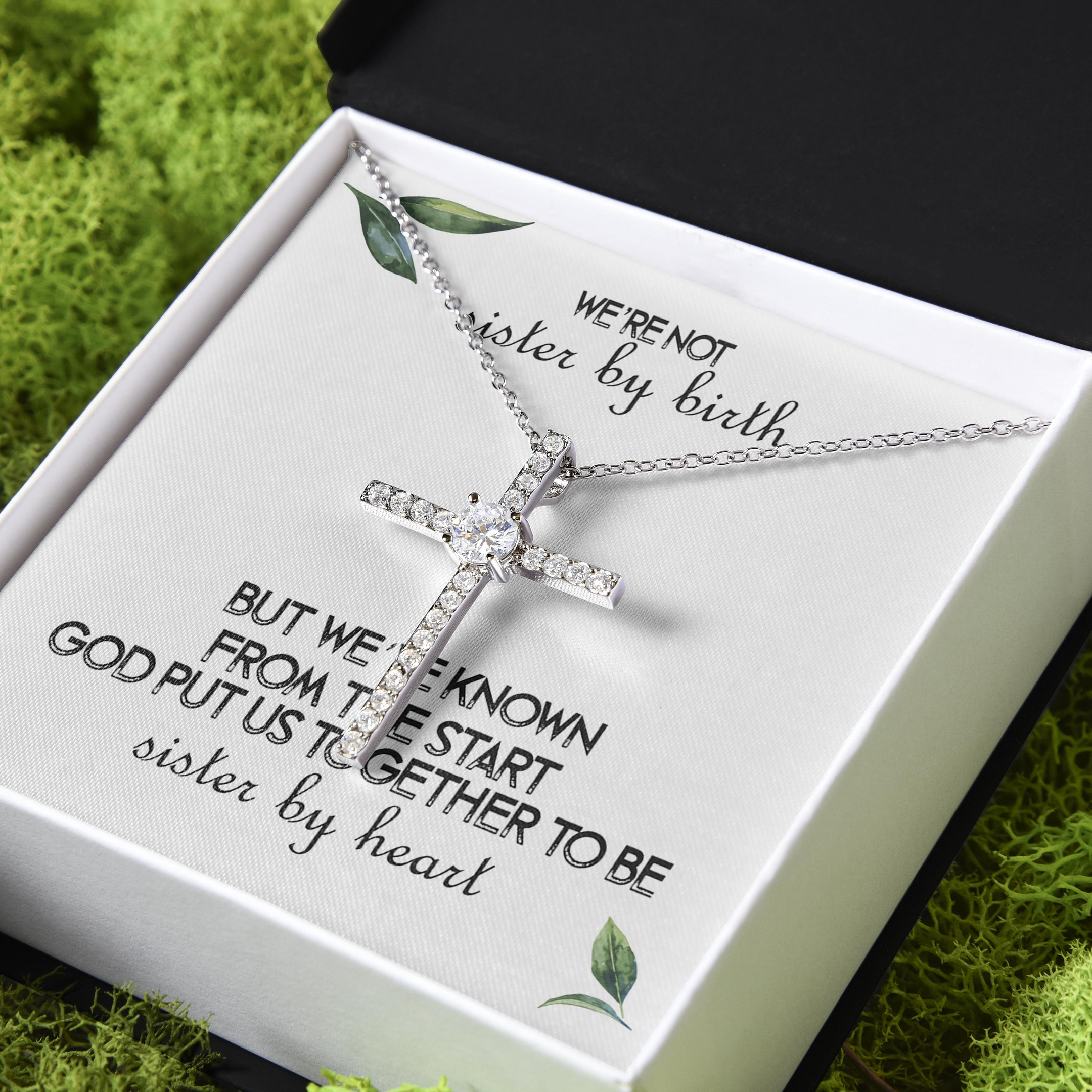 Gift For Sister Unbiological Sister Not Sisters By Birth Sisters By Heart CZ Cross Necklace