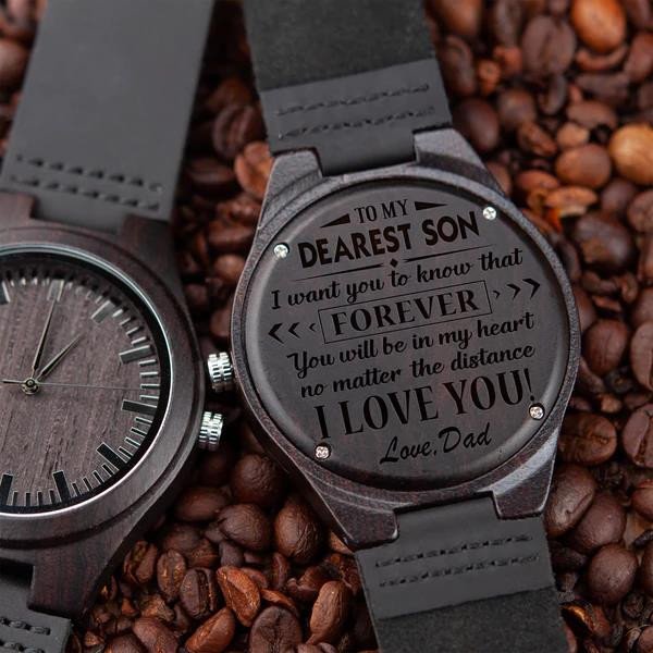 Gift For Son From Dad No Matter The Distance Engraved Wooden Watch