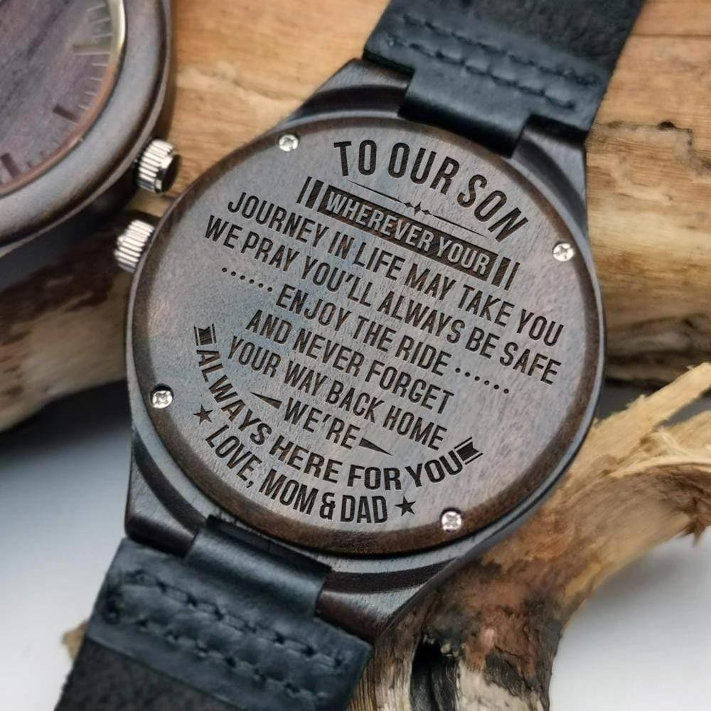 Gift For Son From Mom And Dad Always Here For You Engraved Wooden Watch