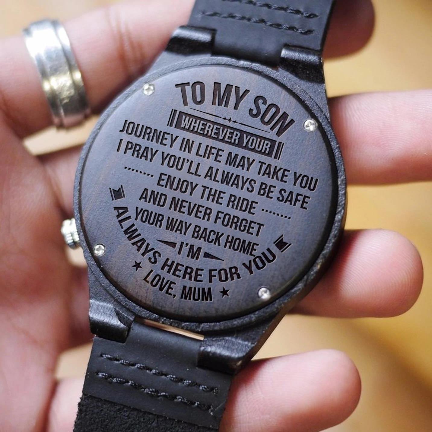 Gift For Son I Pray You'll Always Be Safe Cool Design Engraved Wooden Watch
