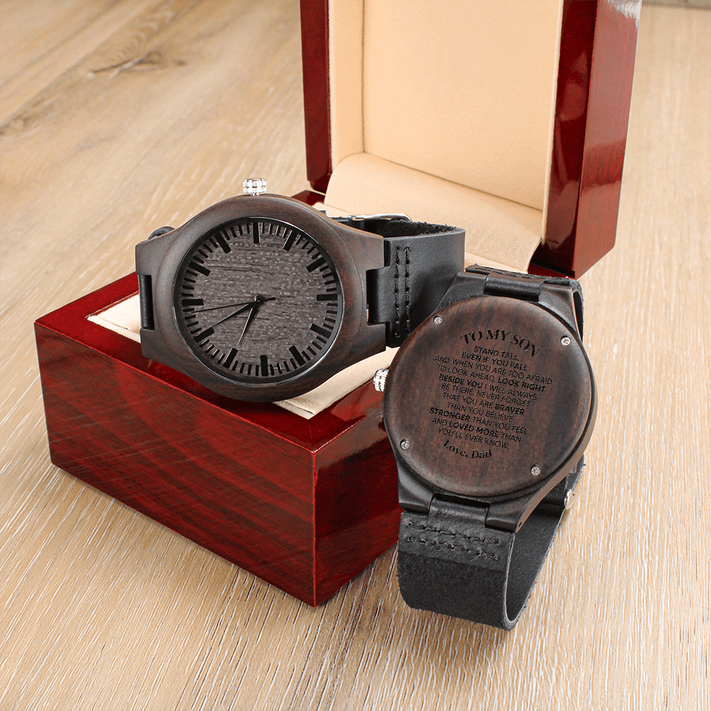 Gift For Son Stand Tall From Dad Customized Engraved Wooden Watch