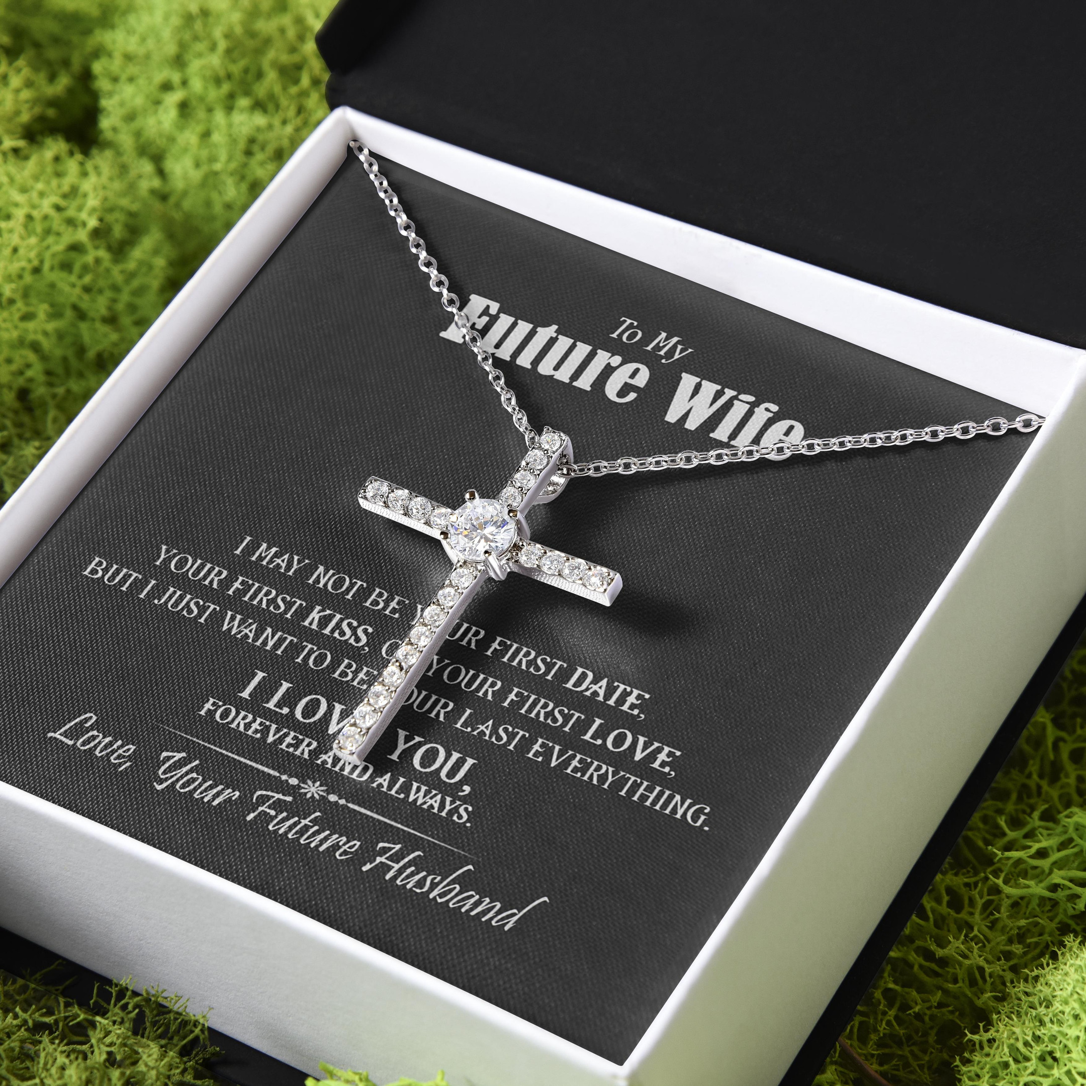 Gift For Wife Future Wife I Love You Forever CZ Cross Necklace