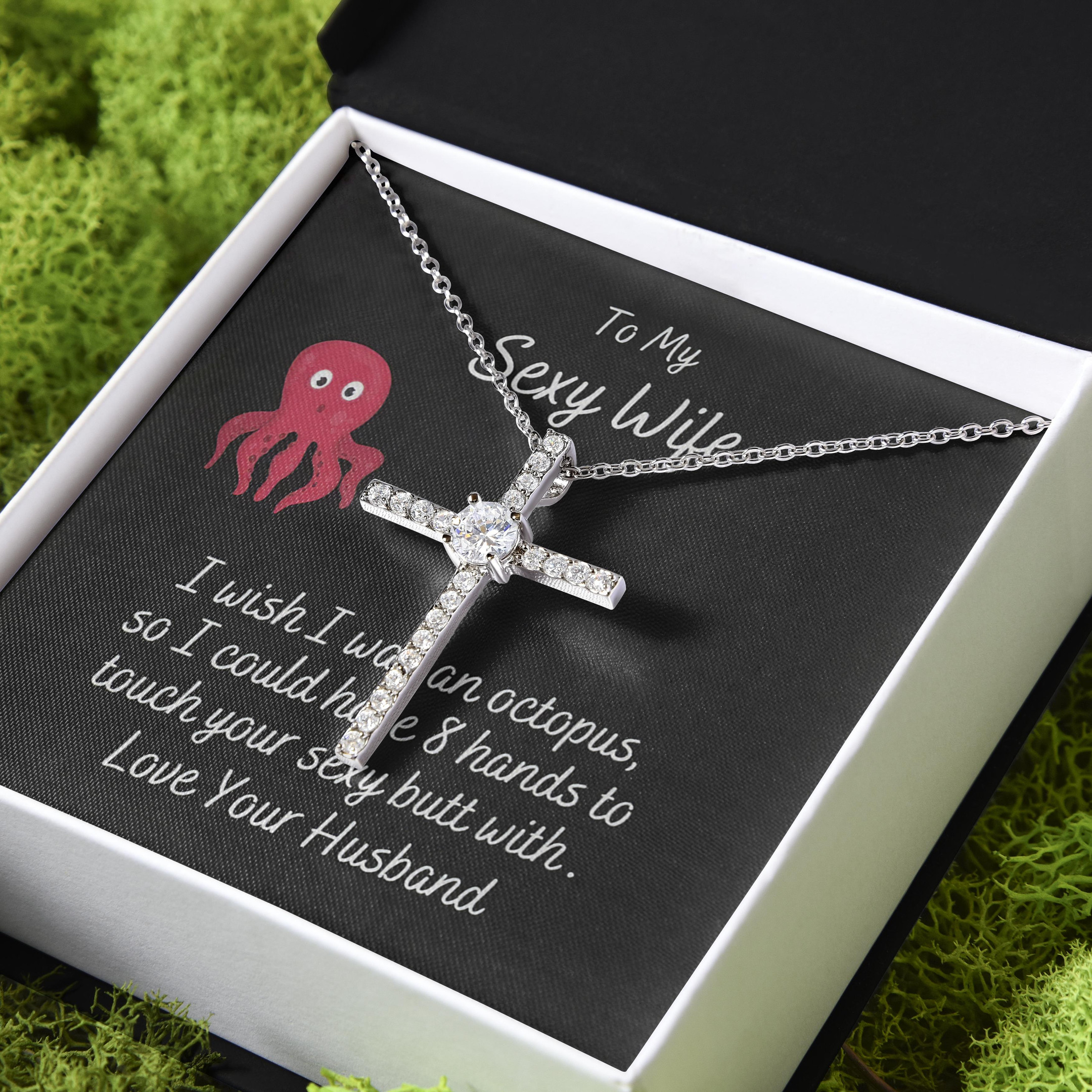 Gift For Wife I Wish I Was An Octopus CZ Cross Necklace