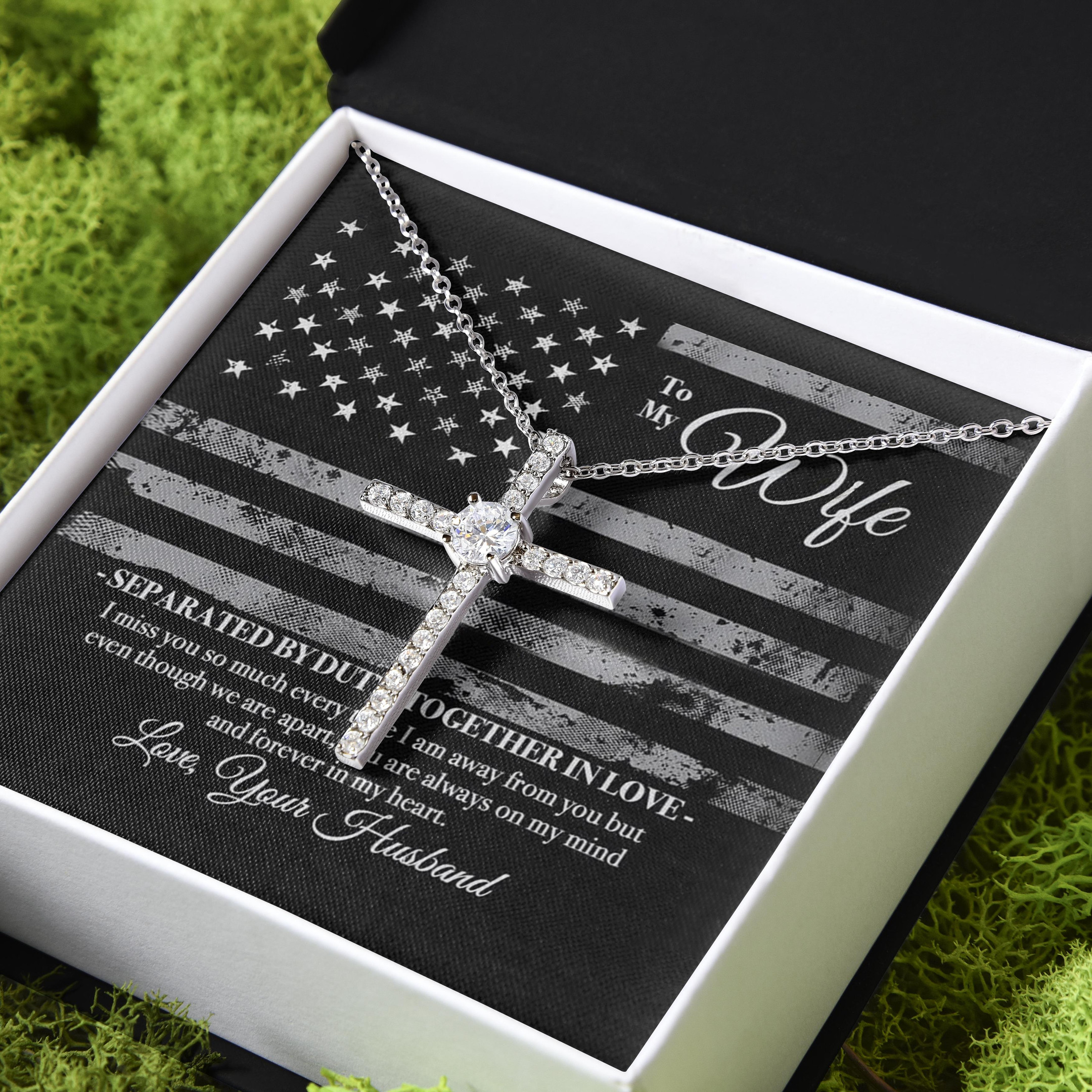Gift For Wife Military Wife Together In Love CZ Cross Necklace