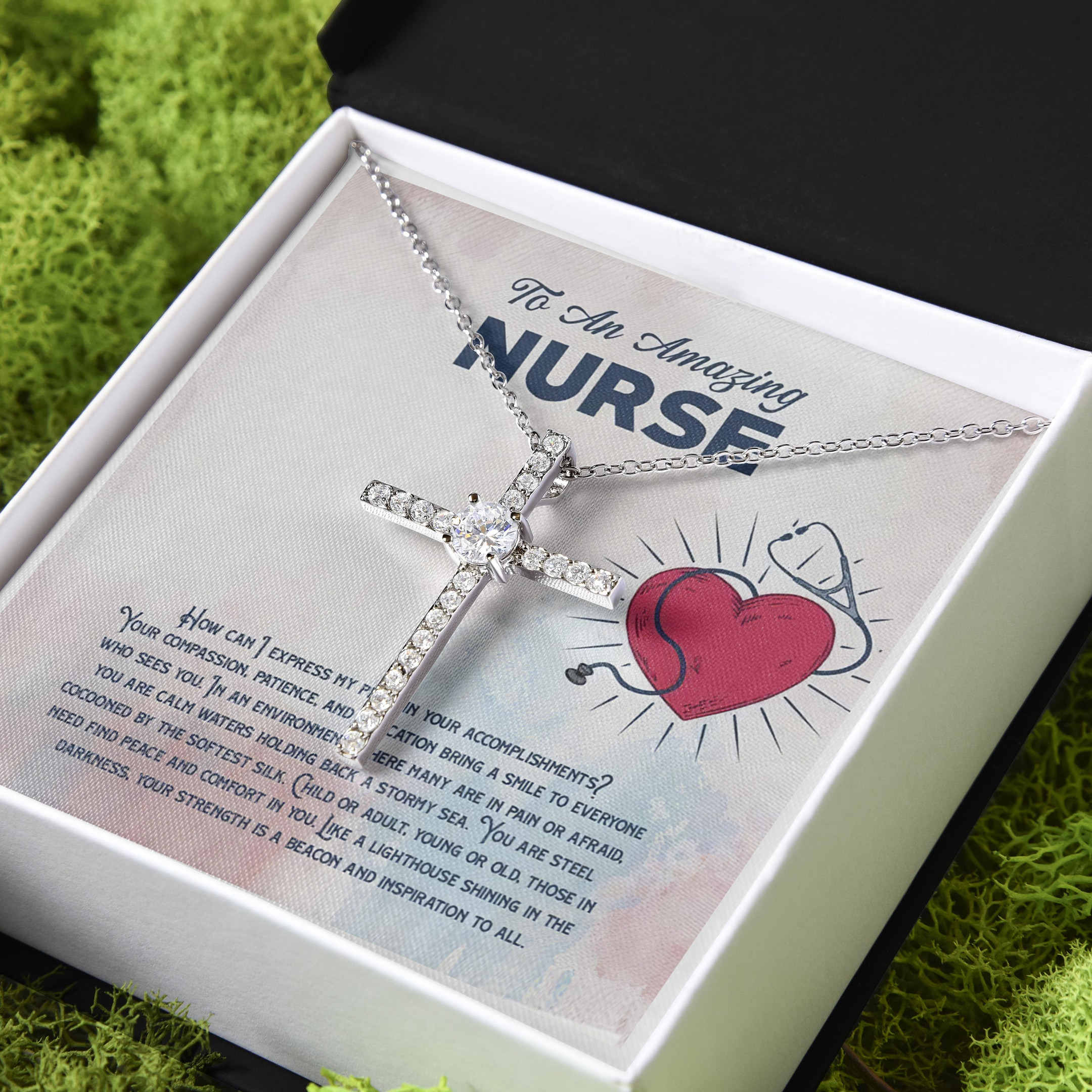 Gift For Wife Nurse Wife I Love You CZ Cross Necklace