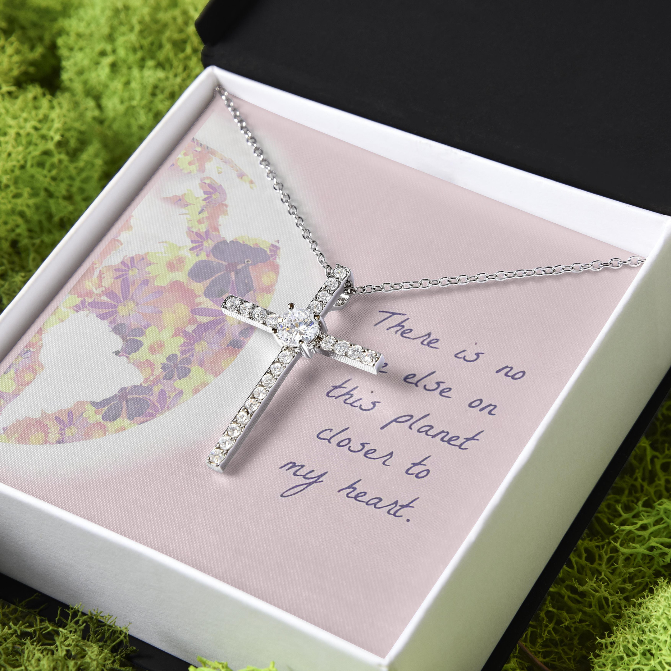 Gift For Wife This Planet Closer To My Heart CZ Cross Necklace