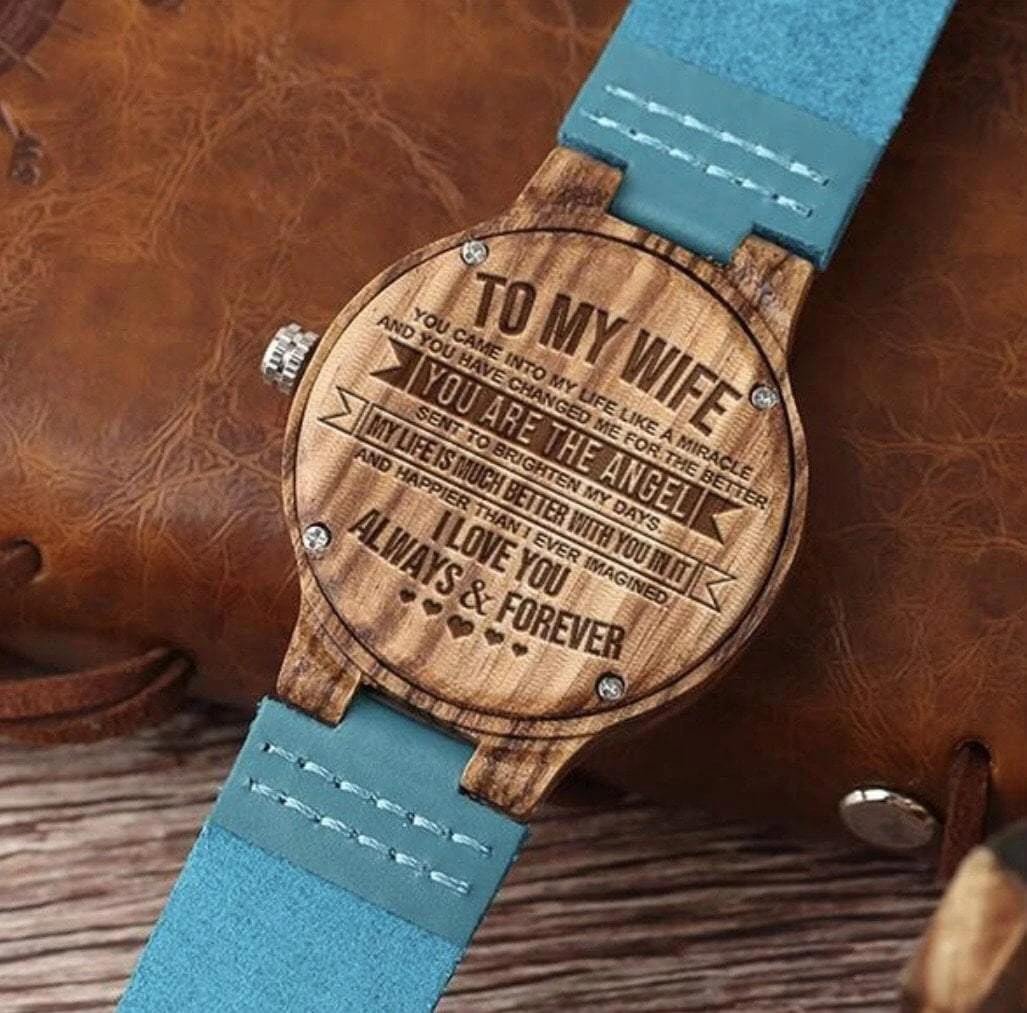 Gift For Wife You Are The Angel Engraved Wooden Watch
