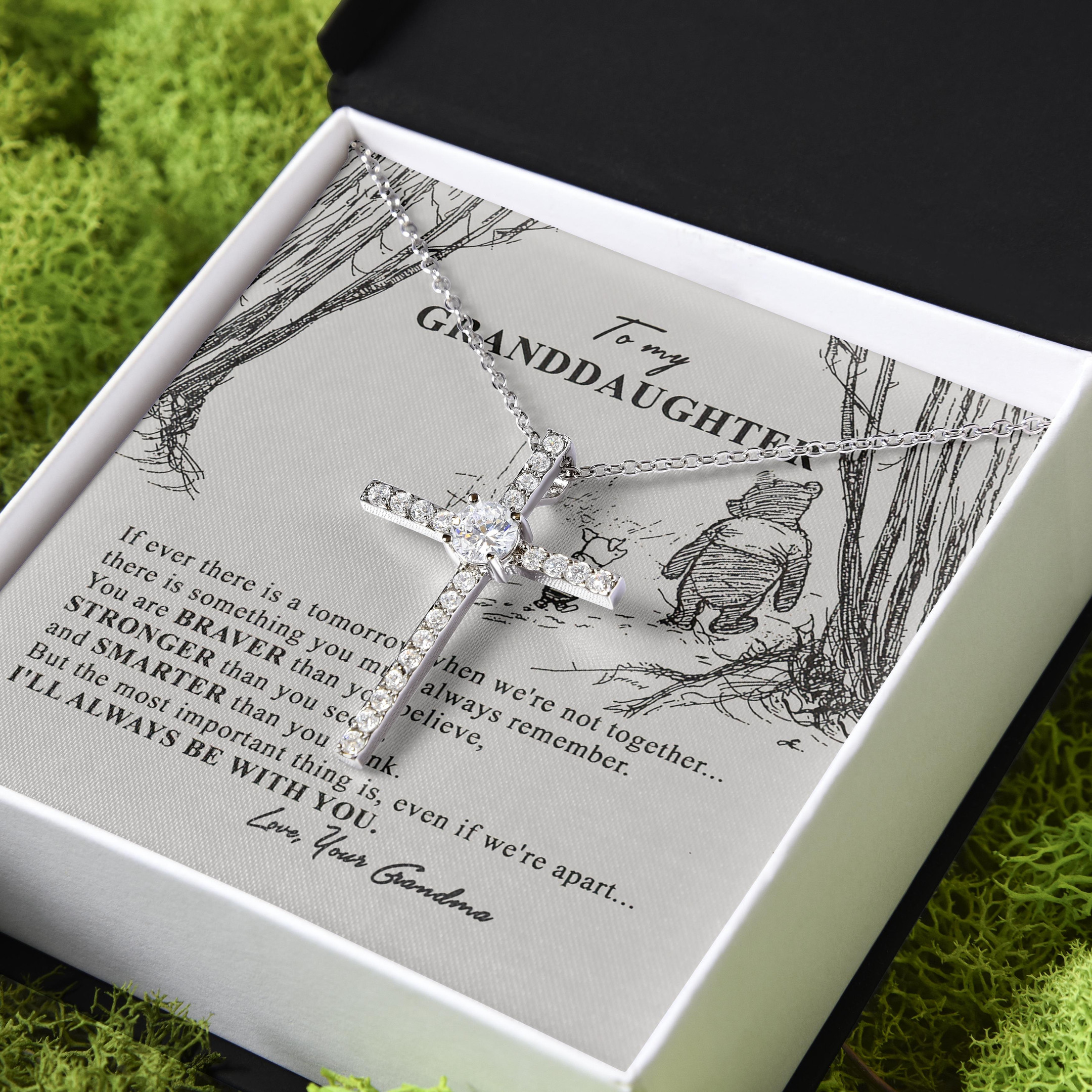 Grandma Gift For Granddaughter I'll Always Be With You CZ Cross Necklace