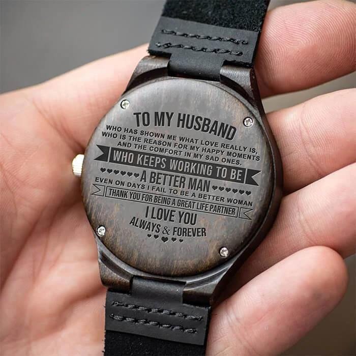 Great Life Partner Wonderful Engraved Wooden Watch Gift For Husband