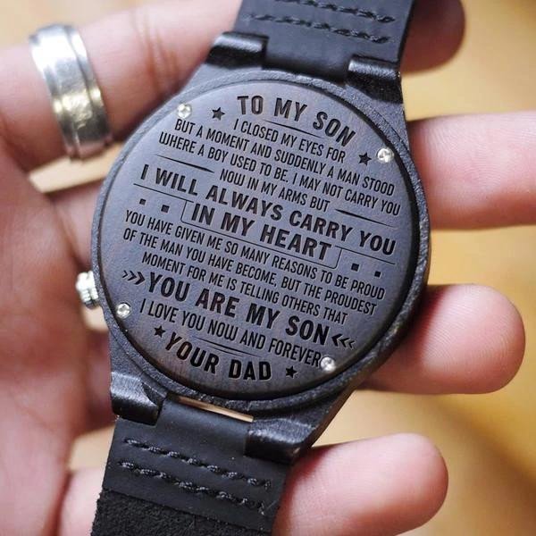 I Love You Now And Forever Engraved Wooden Watch Gift For Son From Dad