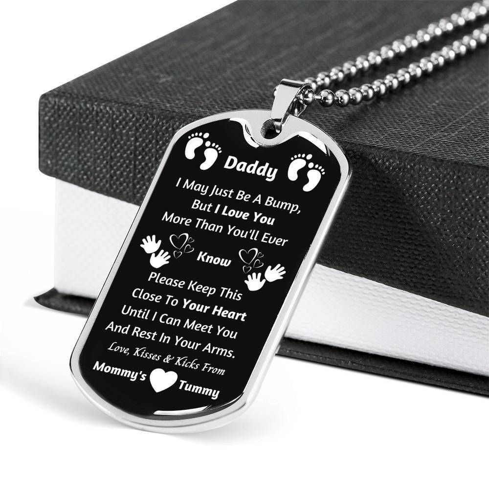 I May Just Be A Bump But I Love You Dog Tag Necklace Gift For Dad