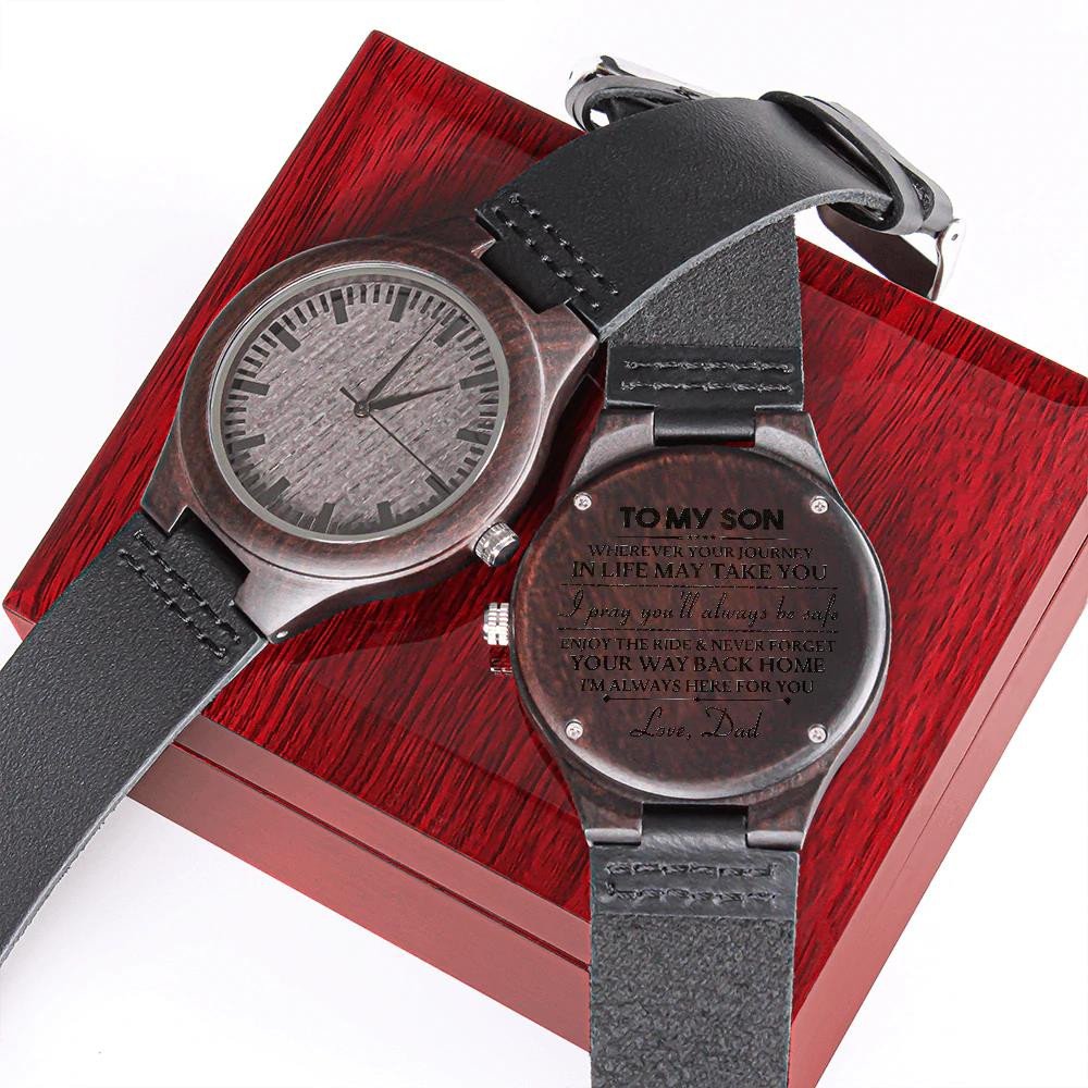 I Pray You'll Always Be Safe Engraved Wooden Watch Gift For Son From Dad
