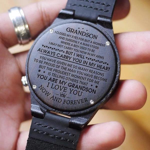 I Will Always Carry You In My Heart Engraved Wooden Watch Gift For Grandson