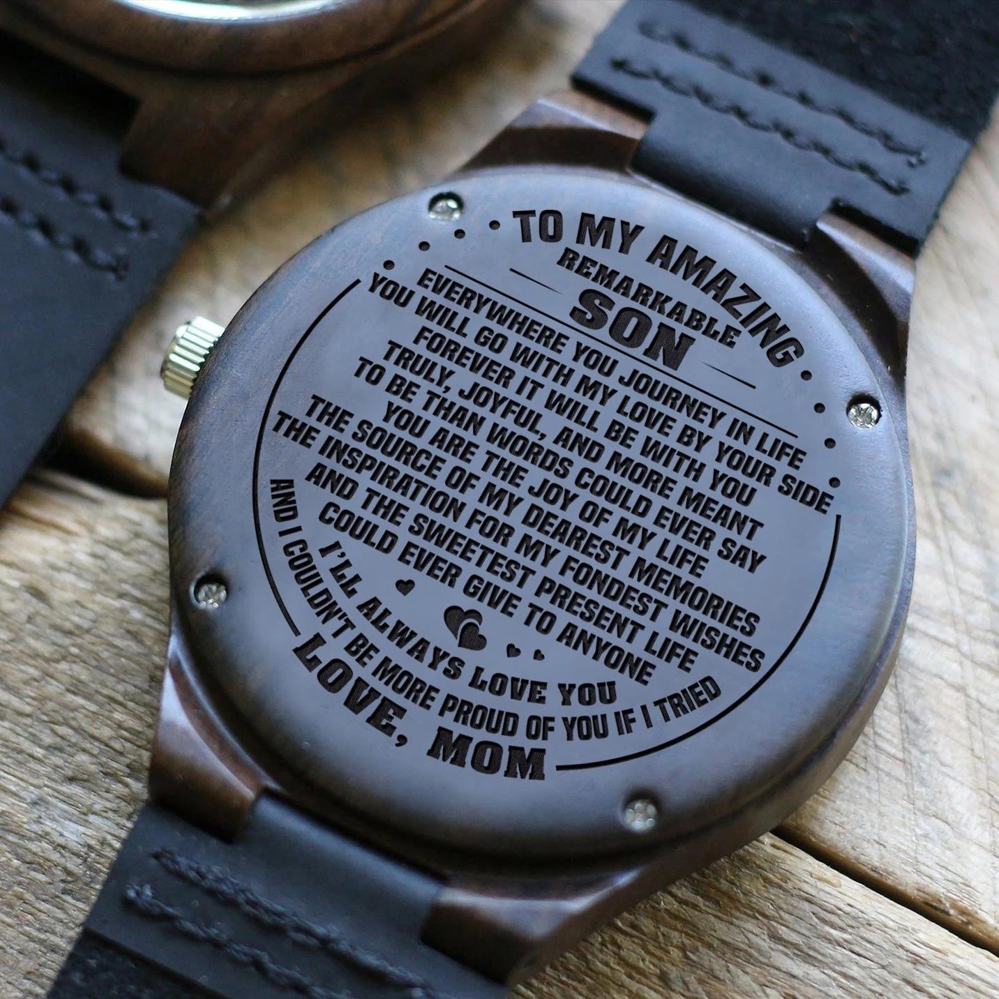 Mom Gift For Son Joy Of My Life Cool Design Engraved Wooden Watch