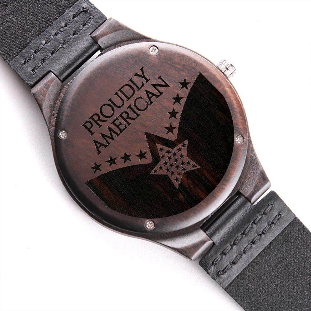 Proudly American Engraved Wooden Watch