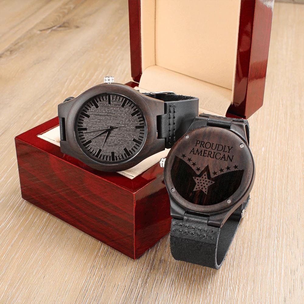 Proudly American Engraved Wooden Watch