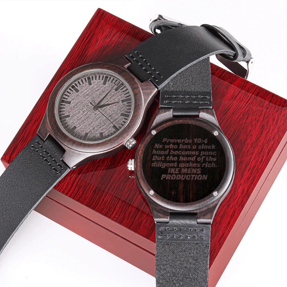 Proverbs He Who Has A Slack Hand Becomes Poor Cool Design Engraved Wooden Watch