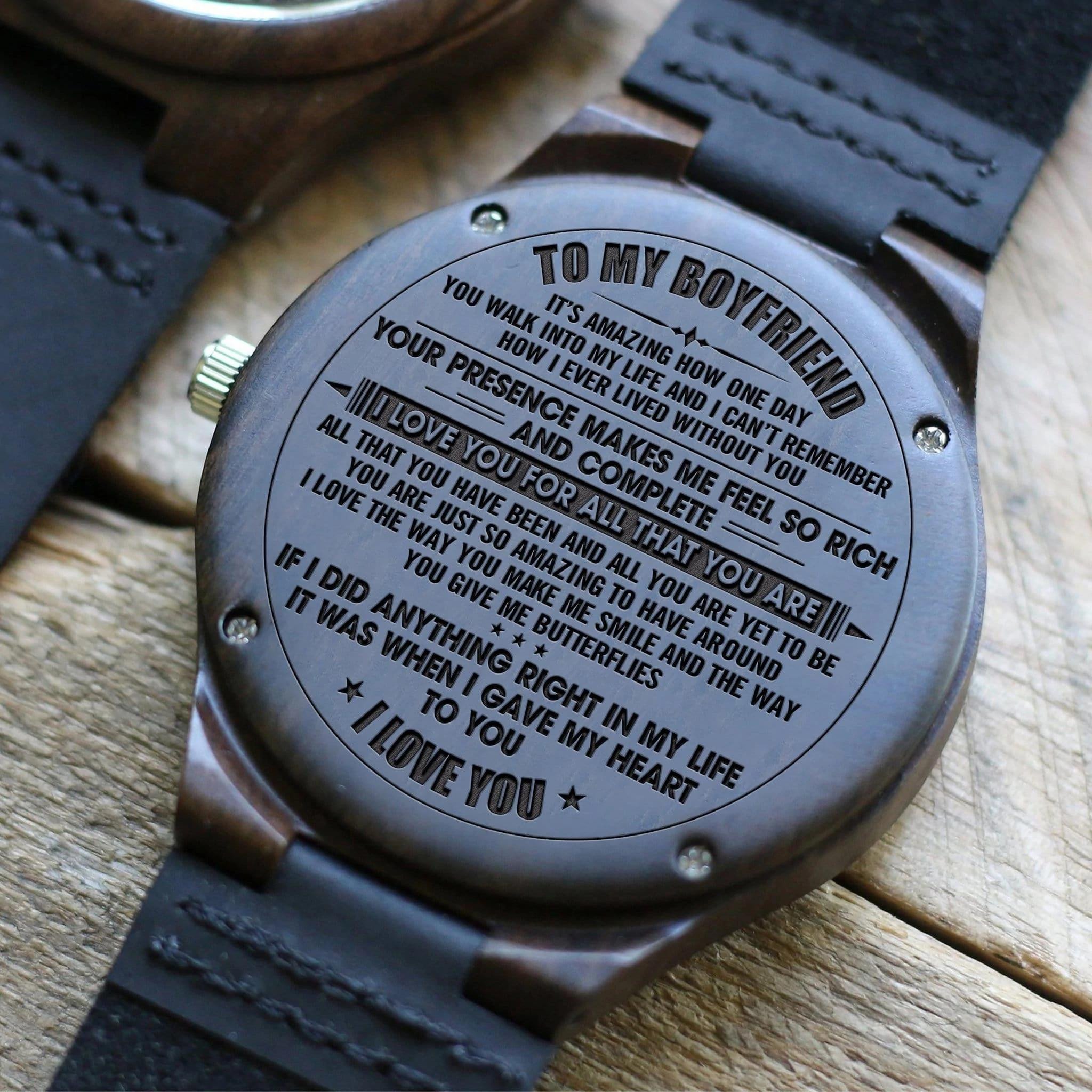 Unique Gift For Boyfriend I Love You All Impressive Design Engraved Wooden Watch