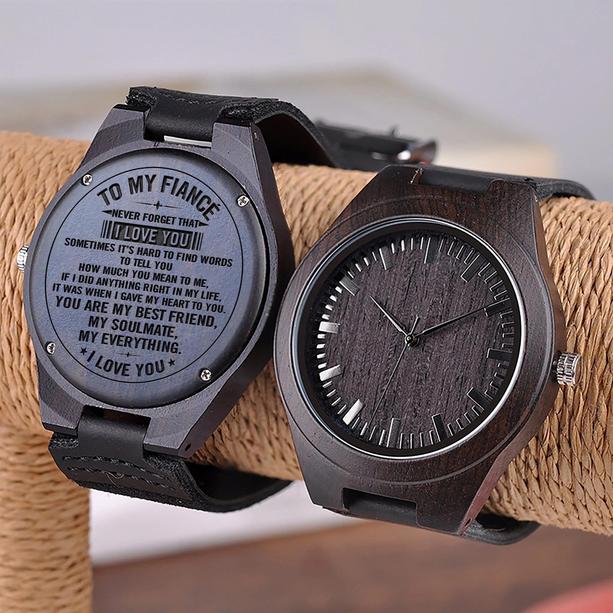 Unique Gift For Husband Fiance My Everything Cool Design Engraved Wooden Watch