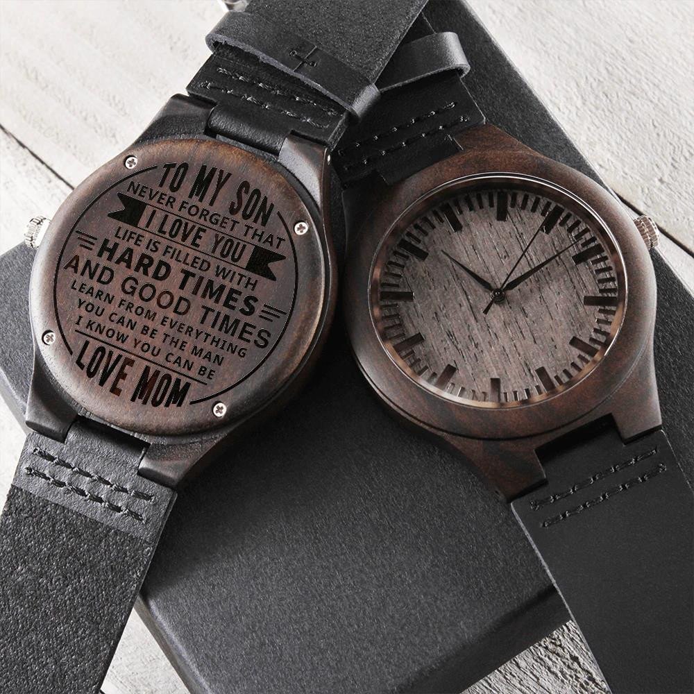 Unique Gift For Son Hard Times And Good Times Engraved Wooden Watch