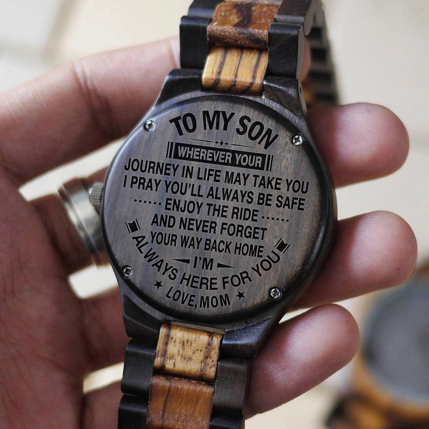 Unique Gift For Son I Am Always Here Cool Design Engraved Wooden Watch