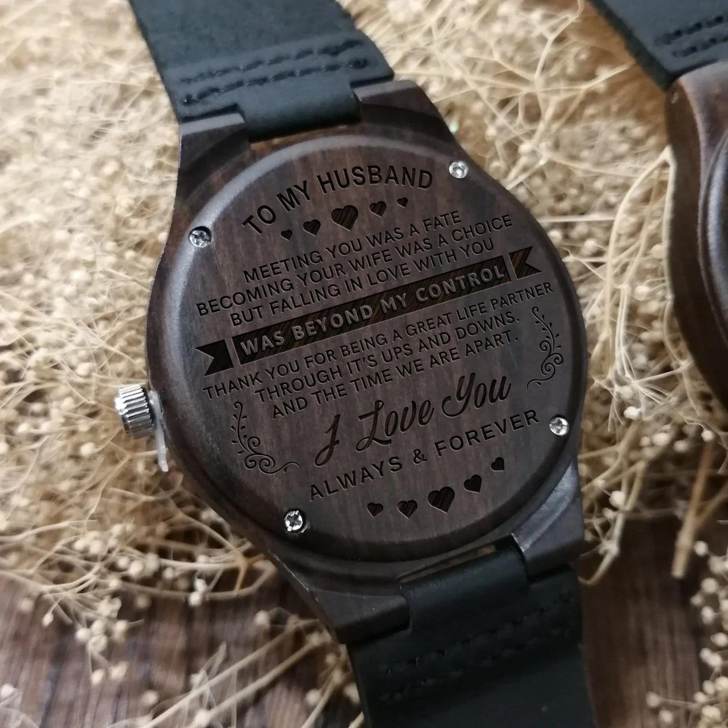 Wonderful Gift For Husband Falling In Love With You Engraved Wooden Watch