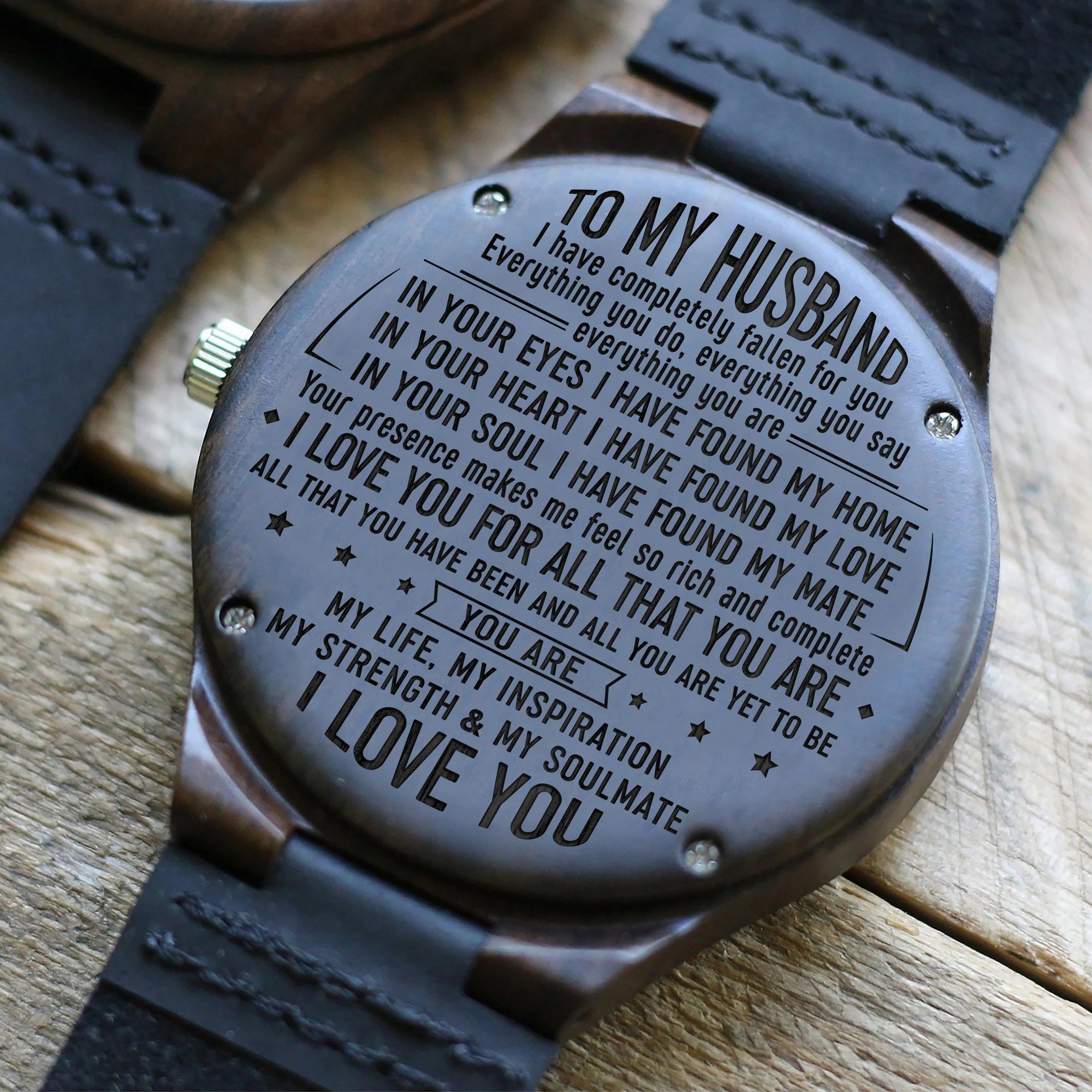 You Are My Strength My Soulmate Engraved Wooden Watch Gift For Husband