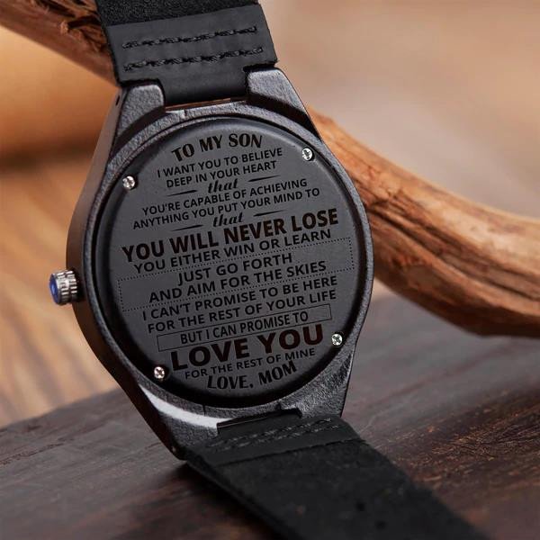 You Either Win Or Learn Engraved Wooden Watch Gift For Son From Mom