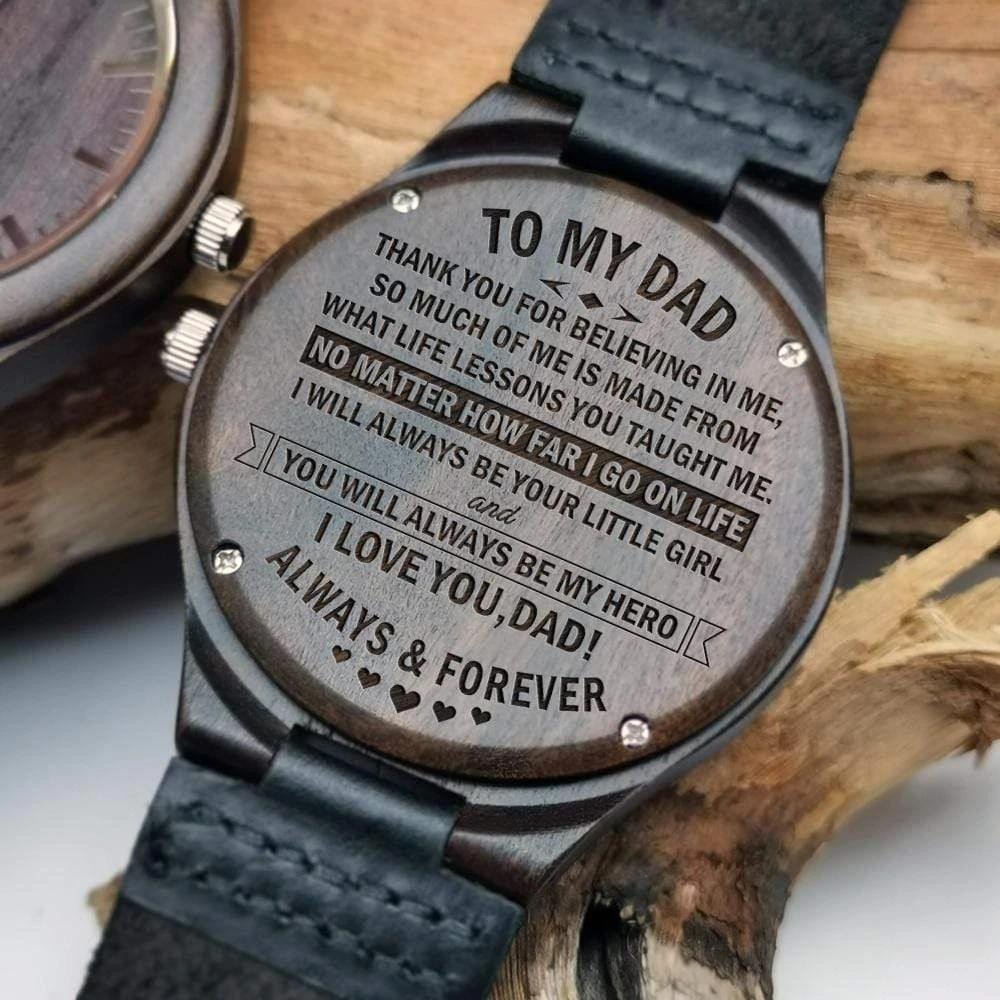 You Will Always Be My Hero Engraved Wooden Watch Gift For Dad From Daughter
