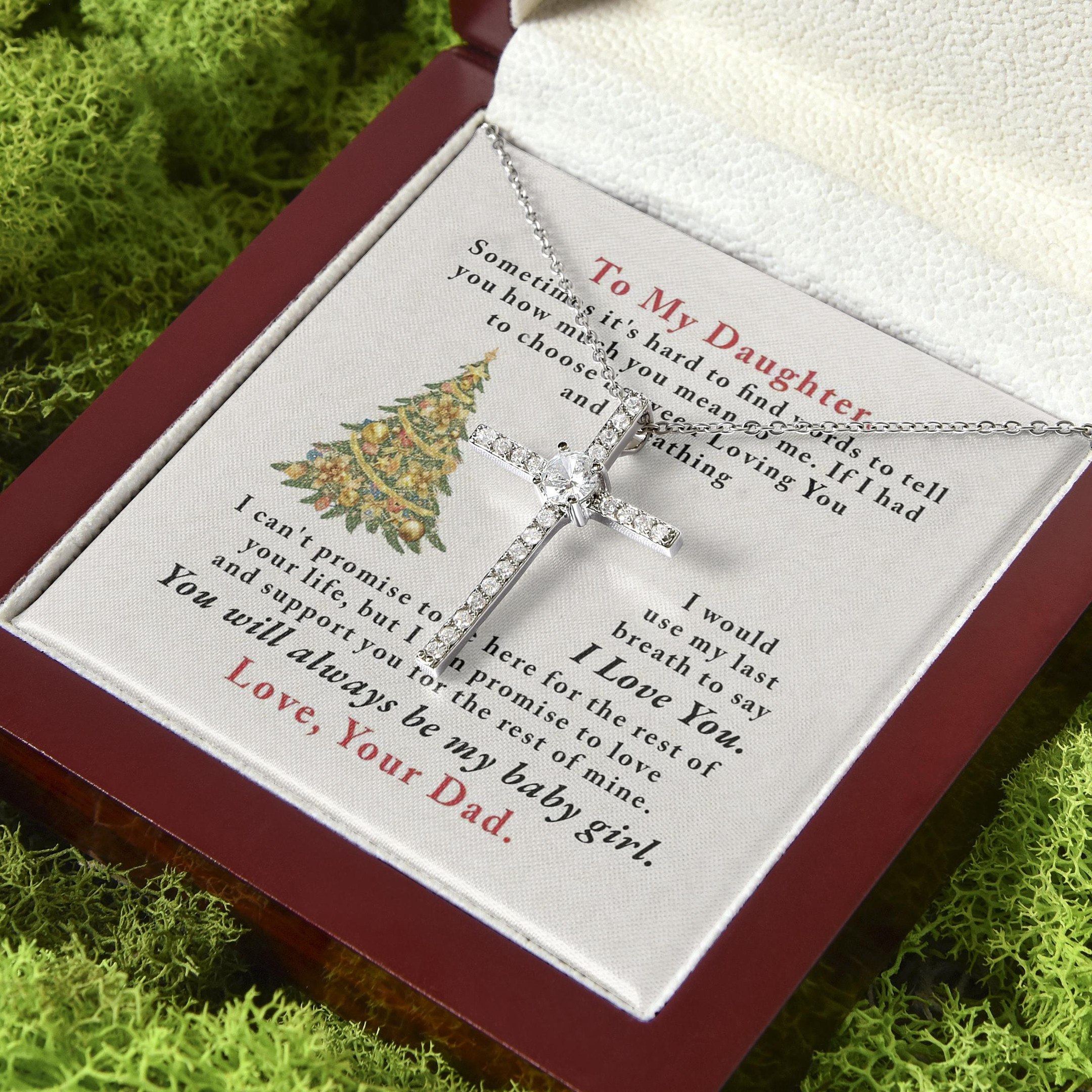 You'll Always Be My Baby Girl Dad Gift For Daughter CZ Cross Necklace