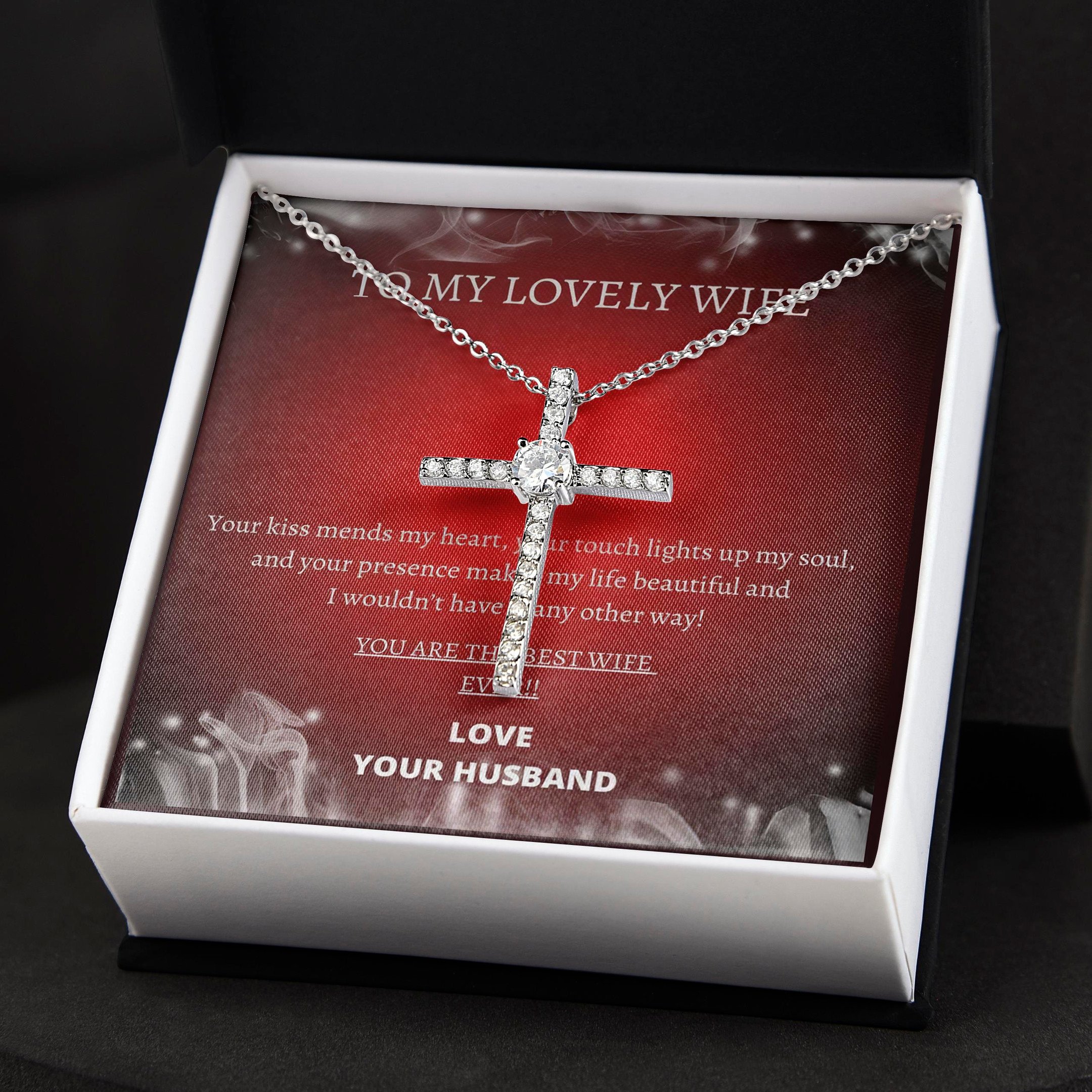 Your Kiss Mends My Heart Husband Gift For Wife CZ Cross Necklace