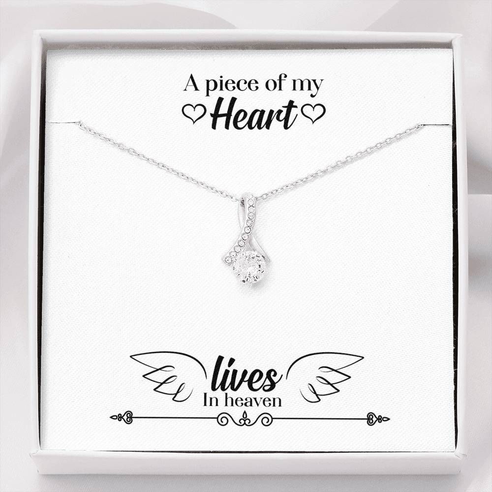 A Piece Of My Heart Lives In Heaven 14K White Gold Alluring Beauty Necklace Gift For Angel Mom