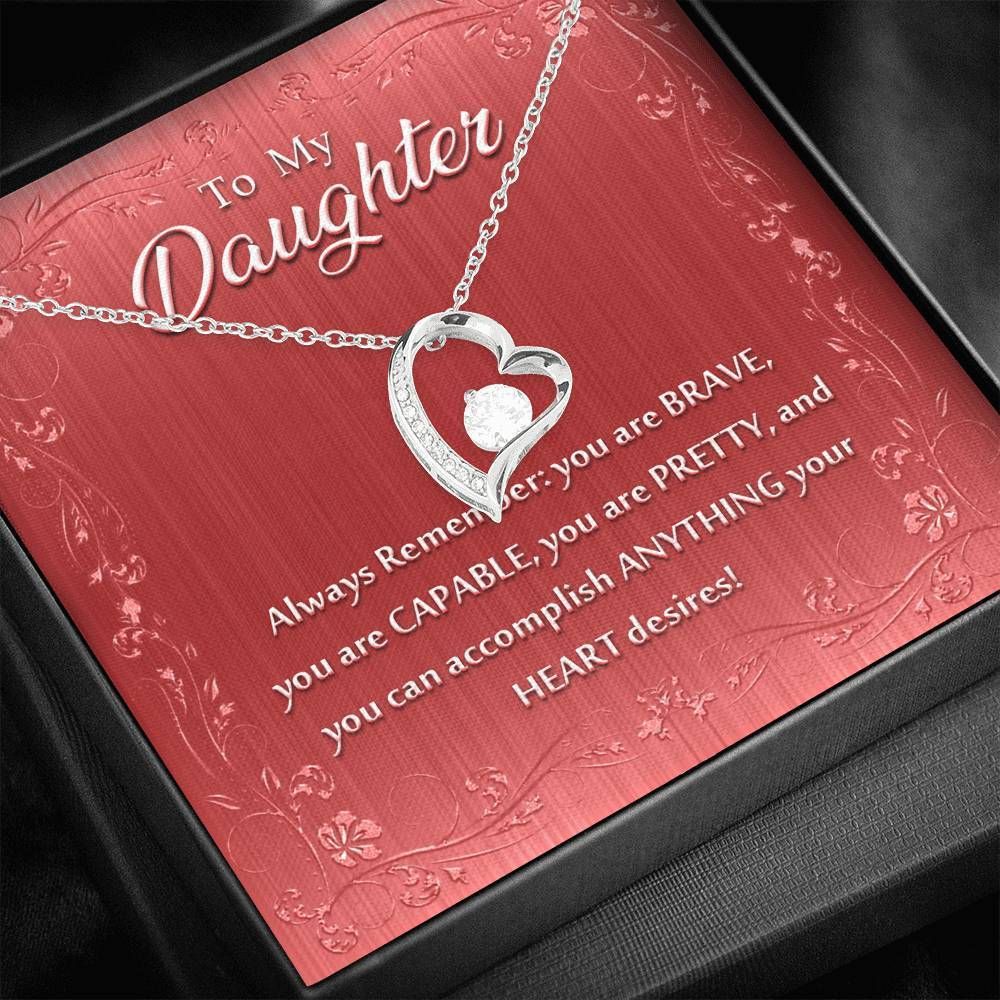 Always Remember Maroon Background 14K White Gold Forever Love Necklace Gift For Daughter