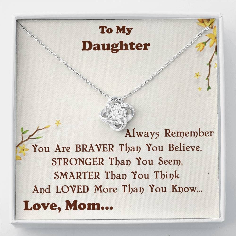 Always Remember Yellow Flower 14K White Gold Love Knot Necklace Gift For Daughter