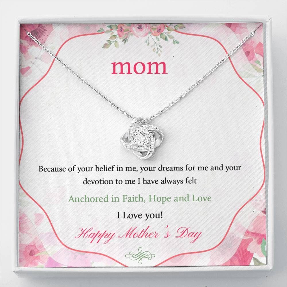 Anchored In Faith Hope And Love Gift For Mom 14K White Gold Love Knot Necklace