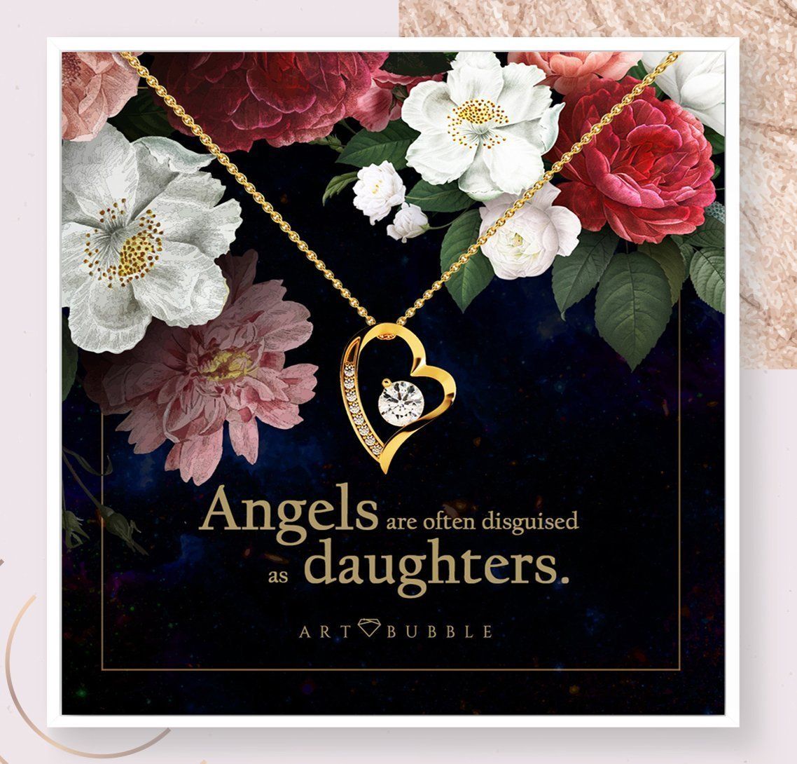 Angels Are Often Disguised As Daughters 18k Gold Heart Necklace Gift Forever Love Necklace