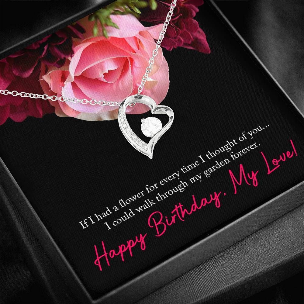 Awesome Rose Happy Birthday My Love Gift For Wife 14K White Gold Forever Love Necklace