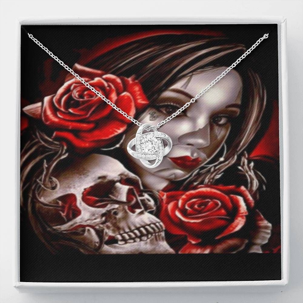 Beauty And Skull Roses Love Knot Necklace