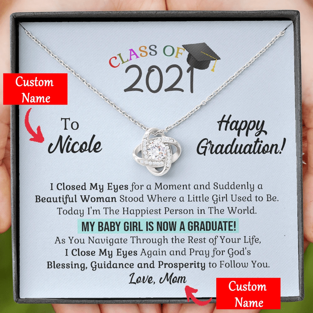 Custom Name My Baby Girl Is Now A Graduate Gift For Daughter Love Knot Necklace