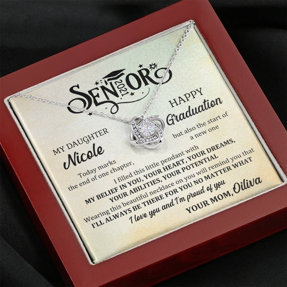Custom Name Senior 2021 Gift For Daughter From Mom Love Knot Necklace