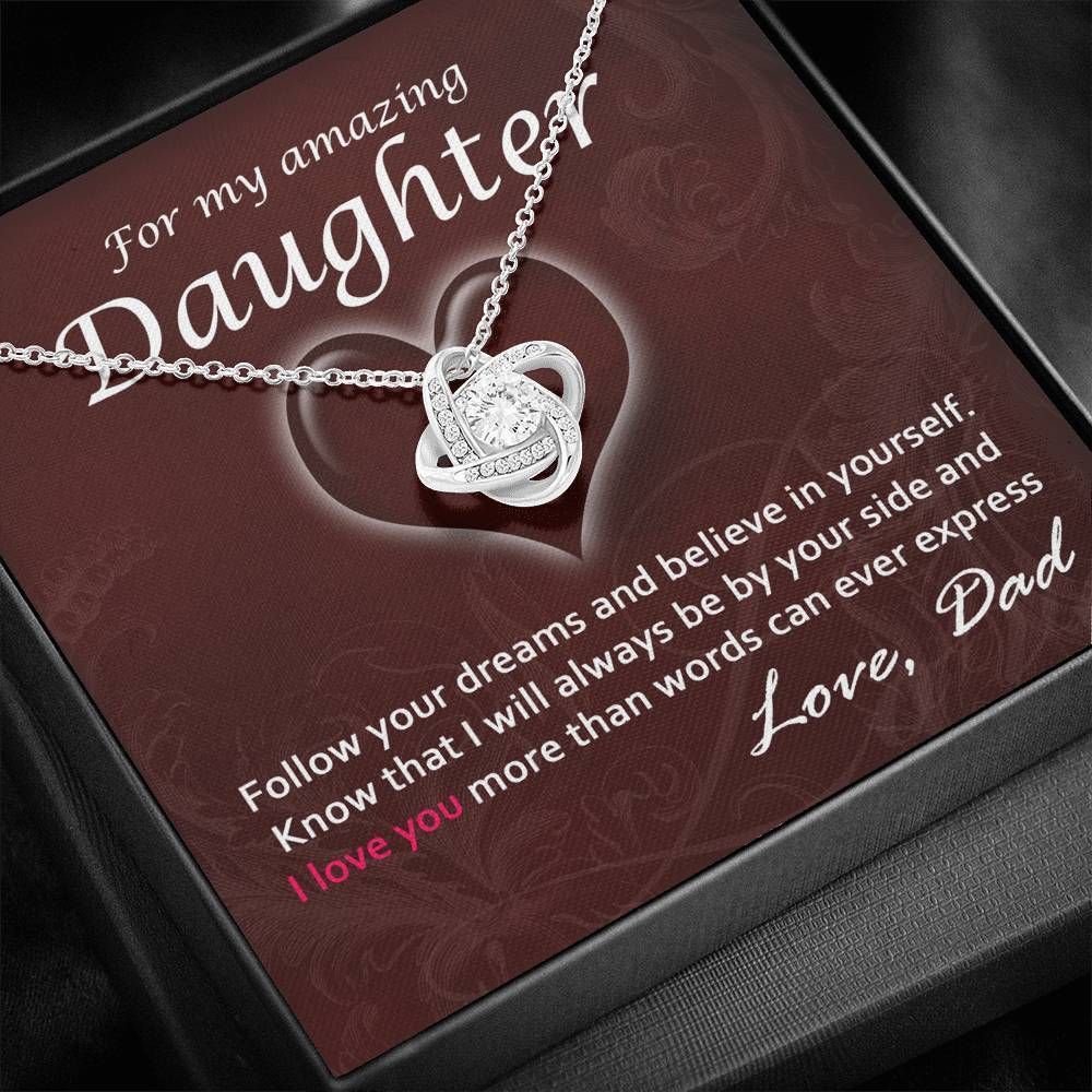 Dad Giving Daughter Silver Love Knot Necklace Love You More Than Words