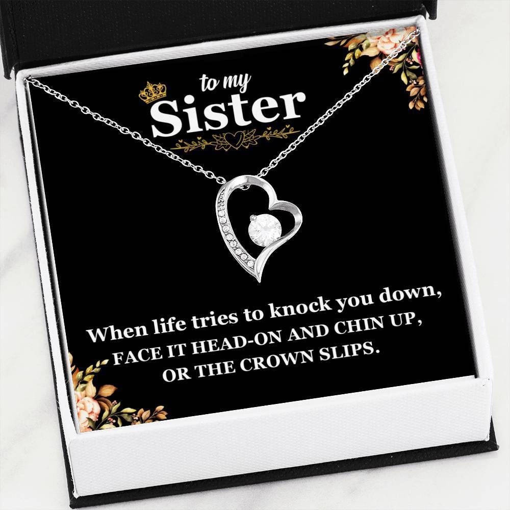 Face It Head On 14K White Gold Forever Love Necklace Gift For Sister