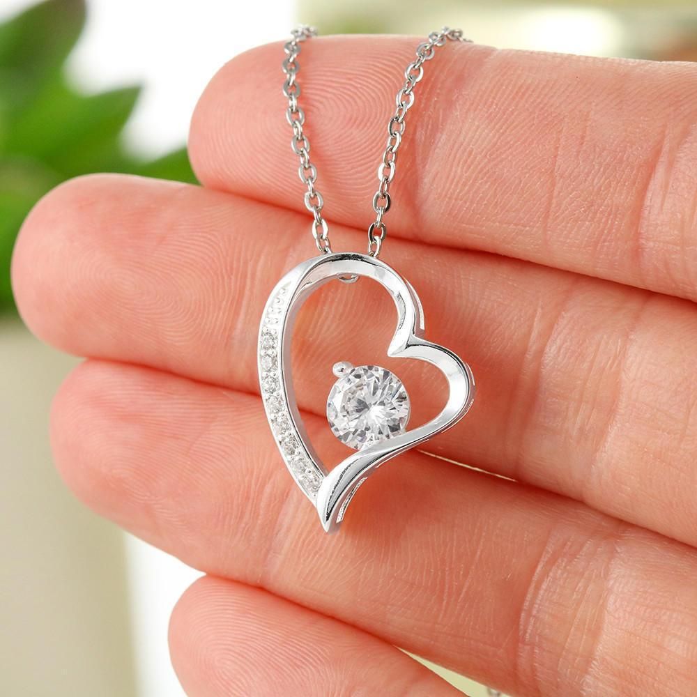 Father And Daughter Their Hearts As One 14K White Gold Forever Love Necklace Gift For Daughter