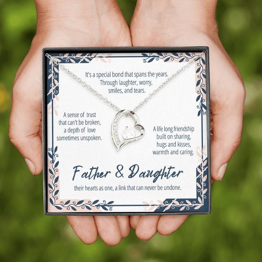 Father And Daughter Their Hearts As One 14K White Gold Forever Love Necklace Gift For Daughter