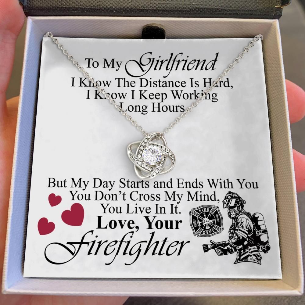 Firefighter Giving Girlfriend You Live In It Silver Love Knot Necklace