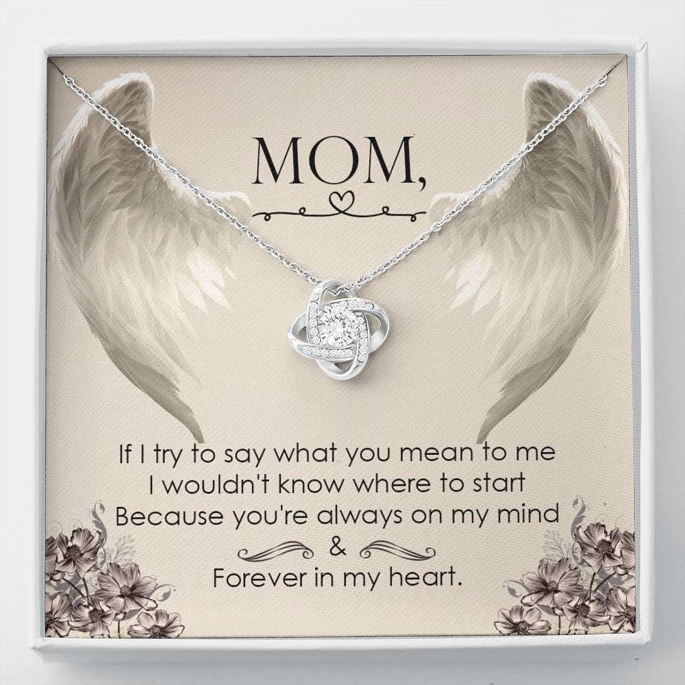 Forever In Heart Gift For Angel Mom 14K White Gold Love Knot Necklace