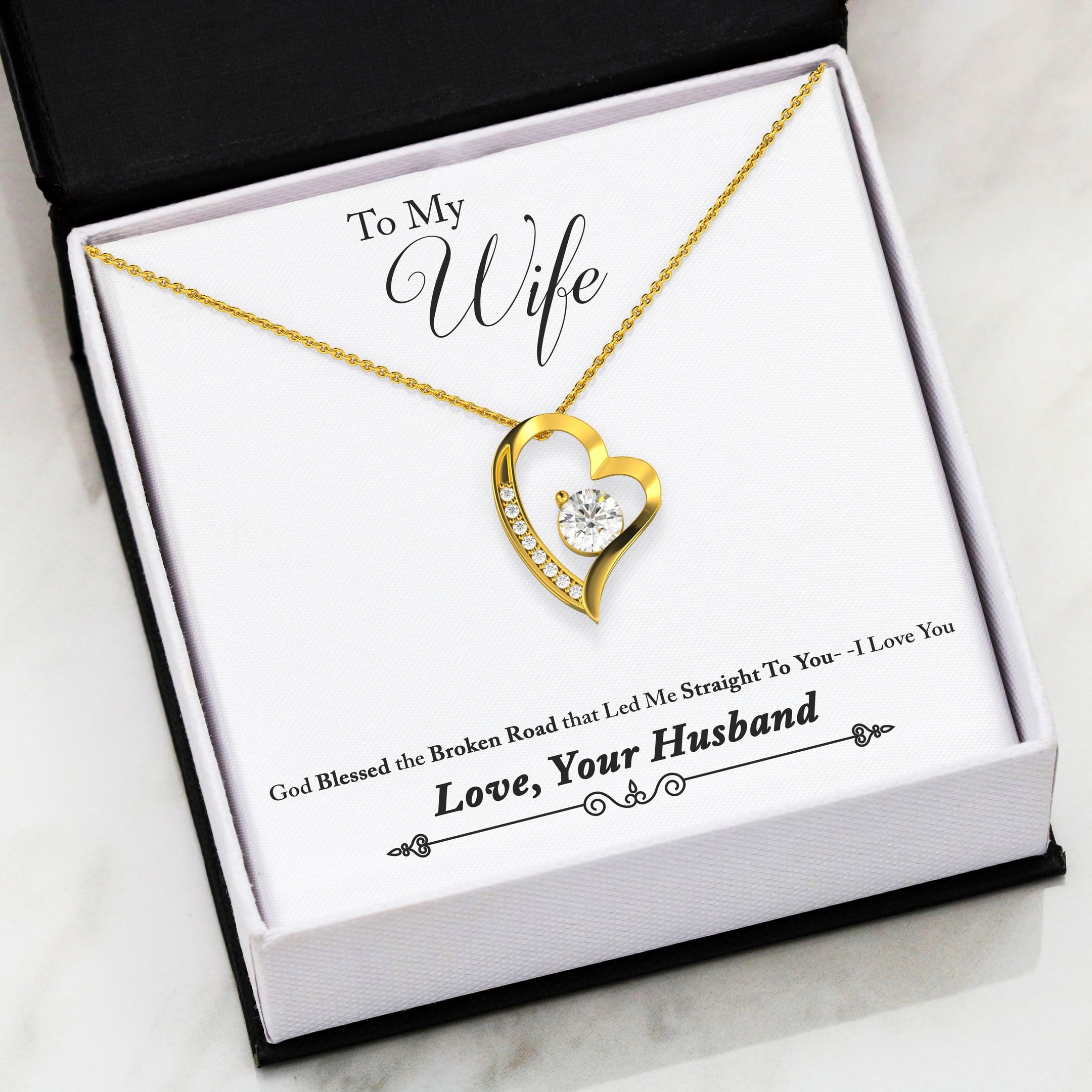 Forever Love Necklace With Box Insert / 02-husband-2-wife-broken-road