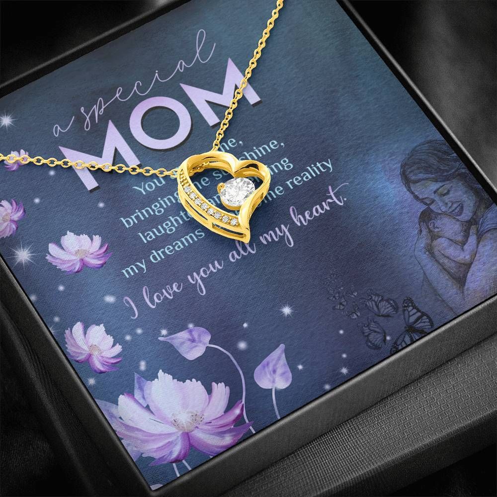 Gift For A Special Mom Love You With All My Heart 14K White Gold Forever Love Necklace