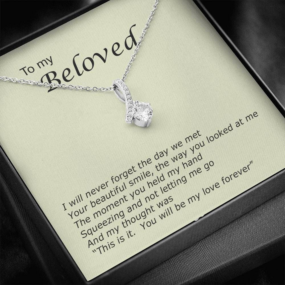 Gift For Beloved I'll Never Forget The Day We Met 14K White Gold Alluring Beauty Necklace